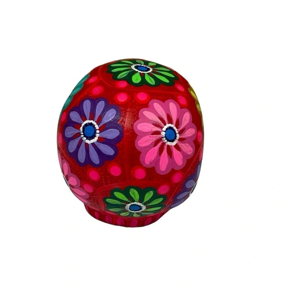 Mexican Clay Skull Hand painted red New